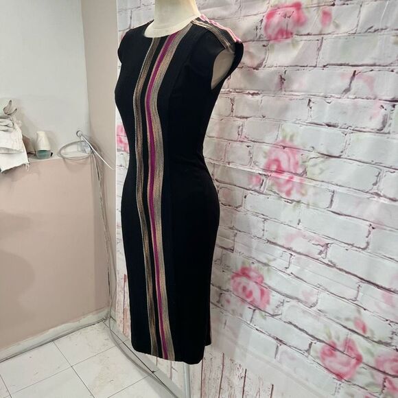 🔥5/25 sale🔥Rachel Rachel Roy black vertical stripe panel cap sleeve midi dress - Picture 3 of 10